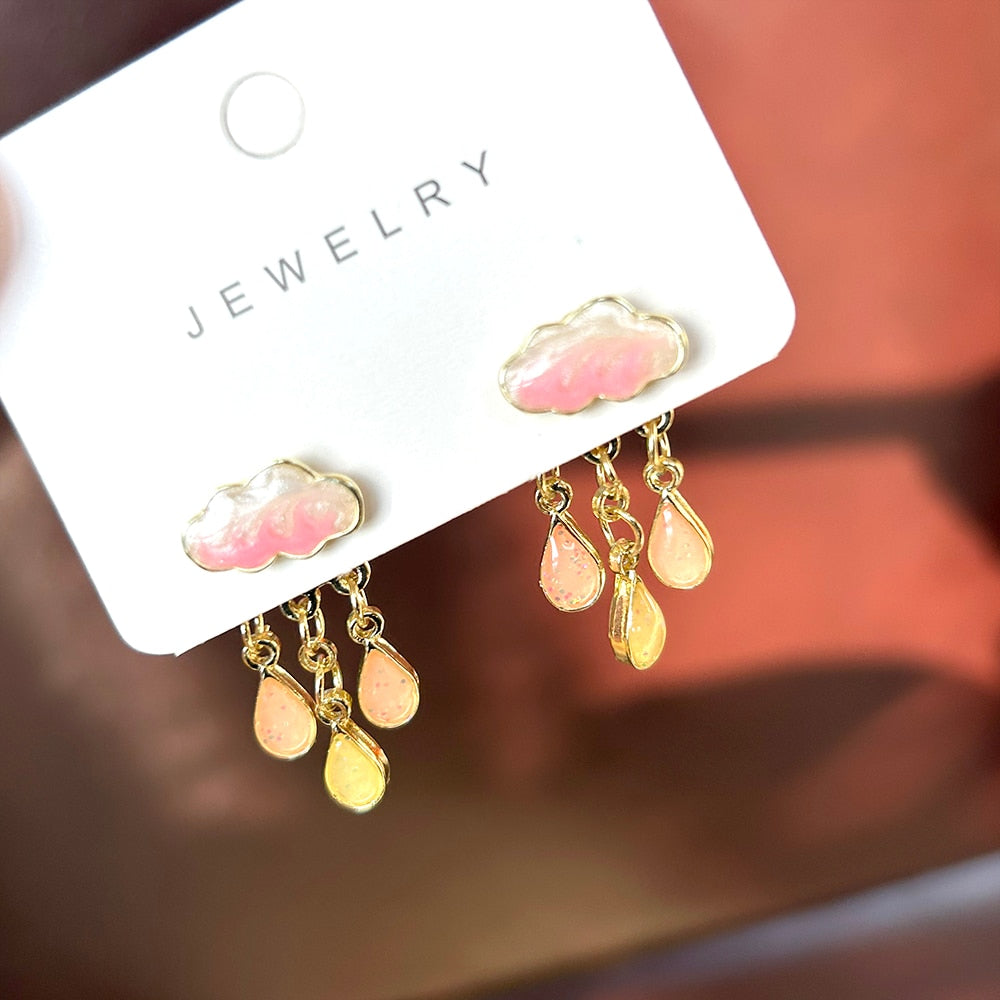 Original Cute Cloud Blue Rain Drop Dangle Earrings For Women 2022 Sweet White Glaze Charming Jewelry