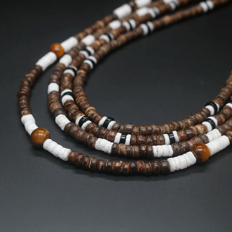 Tribal Coconut and Puka Shell Boho Necklace for Men