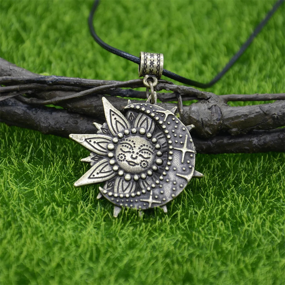 Wiccan Sun Moon Star Mandala Lotus Amulet Necklace, Sacred Witchy Talisman