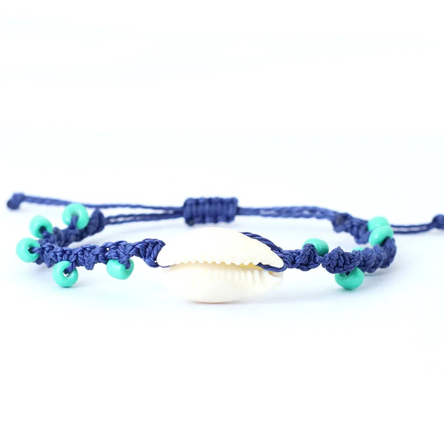 Macrame Shell and Blue Howlite Boho Surf Bracelet
