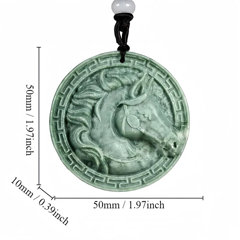 Dark Green Jade Dragon Fox & Owl Pendant Necklace, Carved Amulet Zodiac Talisman