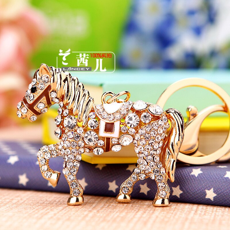 High-end zodiac little tiger car keychain female cute goldfish pendant metal key chain ring rhinestone gift