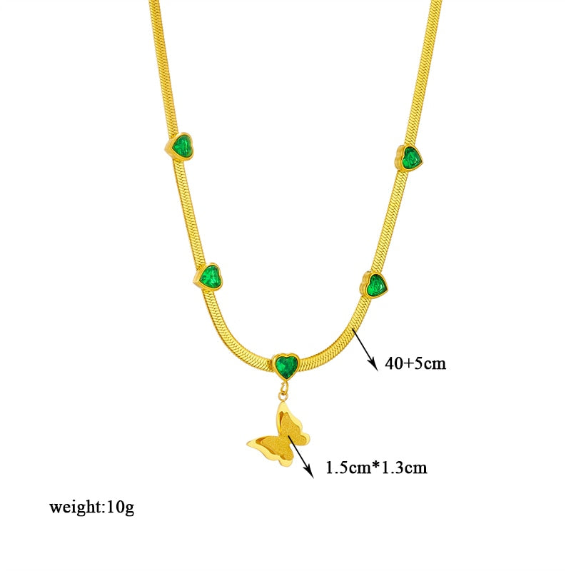 DIEYURO 316L Stainless Steel Butterfly Moon Lock Blue Eyes Pendant Necklace For Women Multilayer Choker Chain Jewelry Gifts - Charlie Dolly