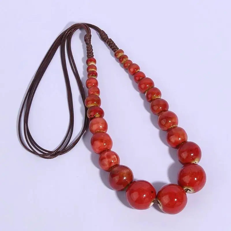 Big Ceramic Bead Handmade Long Necklace Jewelry