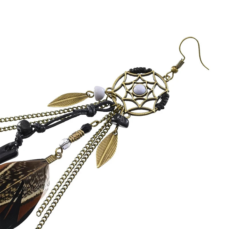 Dream Catcher Feather Chain Tassel Hook Earrings Jewelry