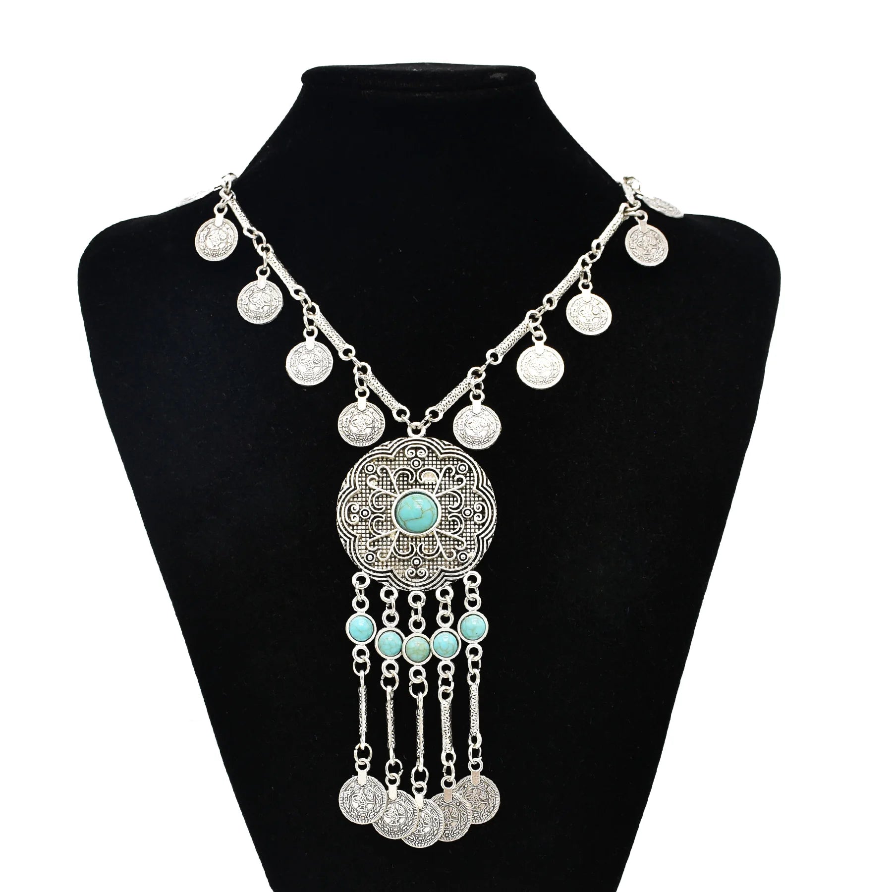 Turkish Coin Stone Tassel Bib Choker Necklace Jewelry
