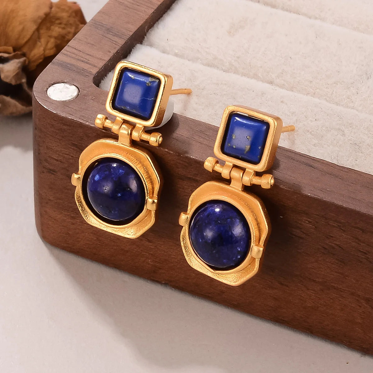 New Vintage Gold Plated Lapis Lazuli Drop Earrings for Women, Fashion Blue Stone Geometric Dangle Earrings Jewelry Gift - Charlie Dolly