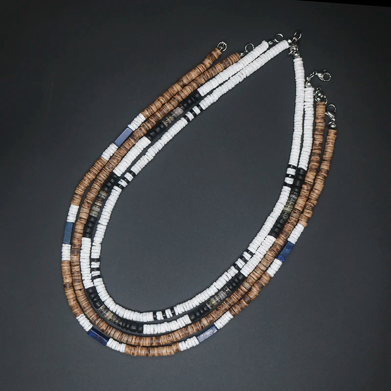 Tribal Coconut and Puka Shell Boho Necklace for Men