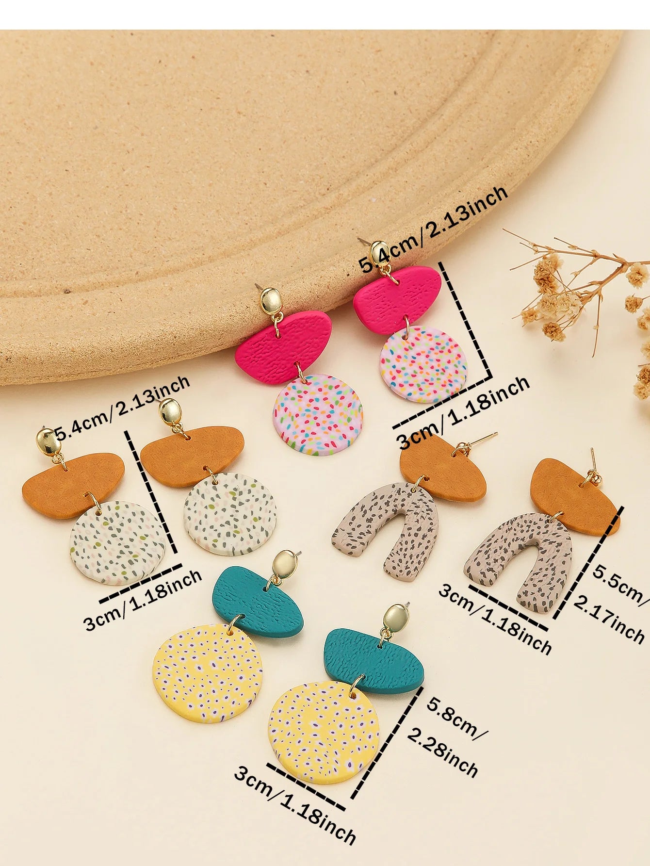 Polymer Clay Confetti Arch Statement Earrings Jewelry