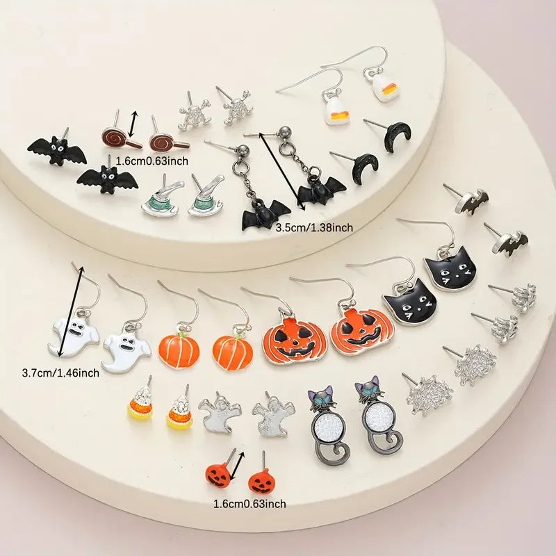 36 Pcs Halloween Earrings Set for Women Vintage Cute Ghosts Black Cats Pumpkins Bats Spiders Drop Stainless Steel Ear Needle - Charlie Dolly