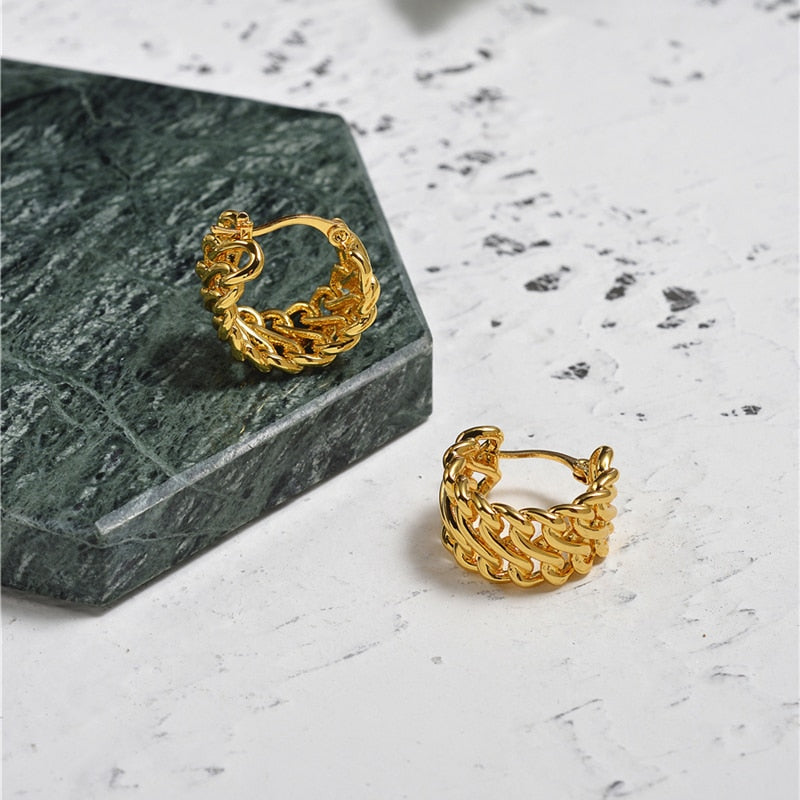 Peri'sBox Gold Color Small Twisted Hoop Earrings for Women Hollow Ear Piercing Huggie Earrings Simple Statement Round Earrings