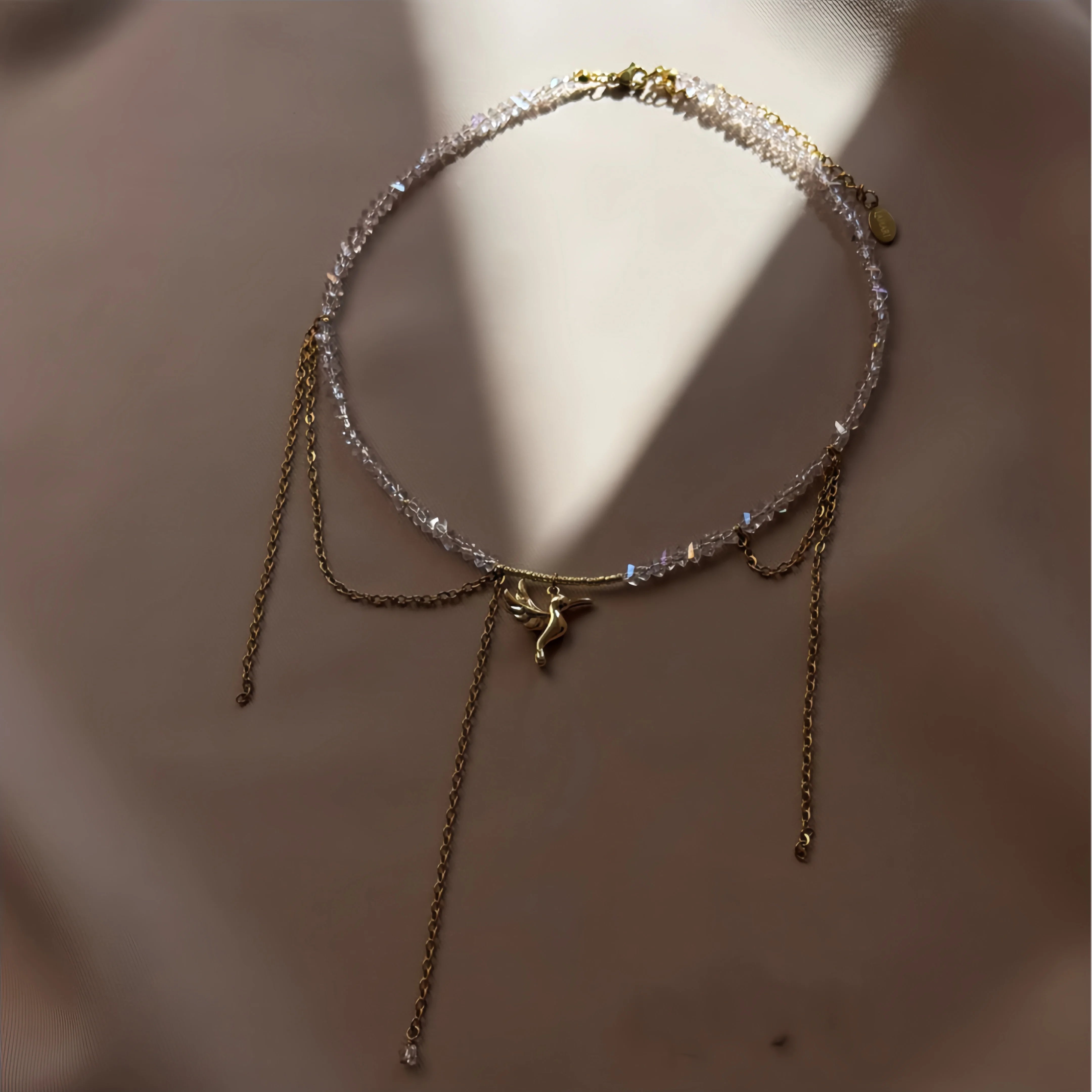 Bird and Heart Pendant Tassel Chain Necklace Jewelry
