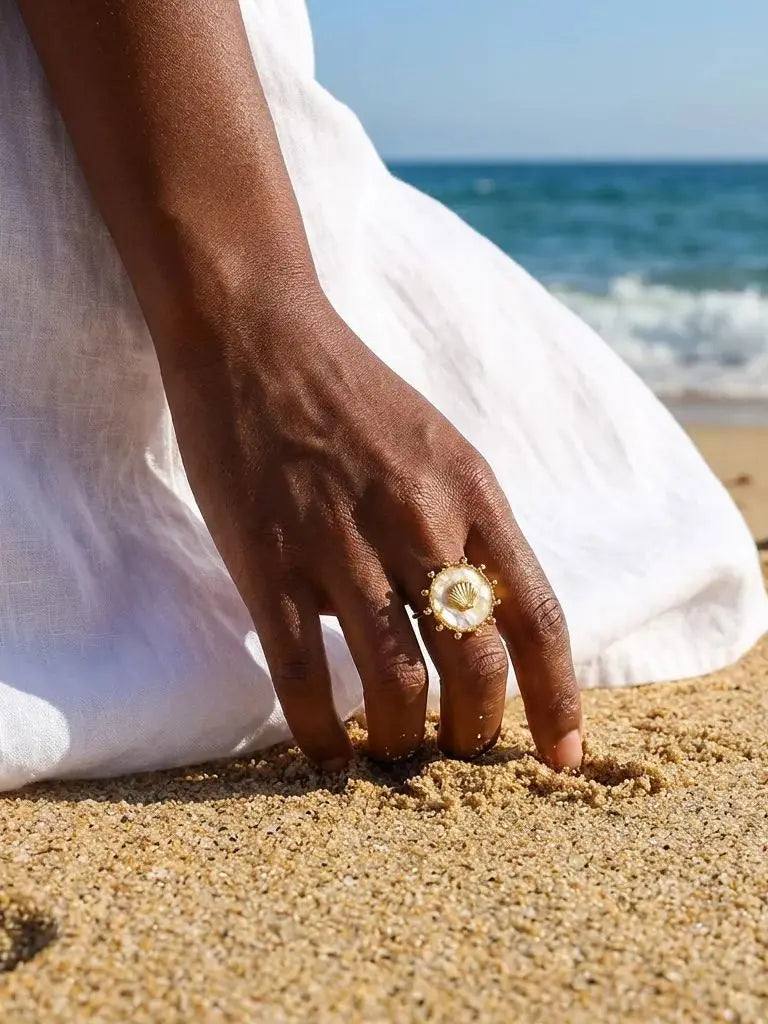 Gold Plated Stainless Steel Natural Shell Ring