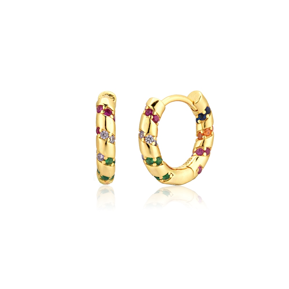 Andywen 100% 925 Sterling Silver Colorful Rainbow Clips Hoops Earring Huggies Middle 8mm Piercing Pendiente Women Circle Jewelry