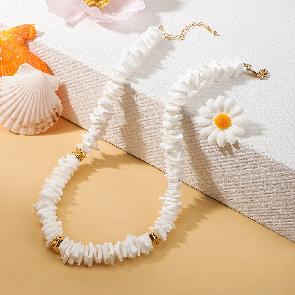 Puka Shell Bead Chain Boho Clavicle Necklace for Men