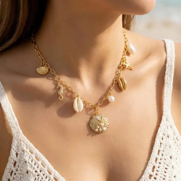 Starfish Shell Pearl Tassel Choker Necklace Jewelry