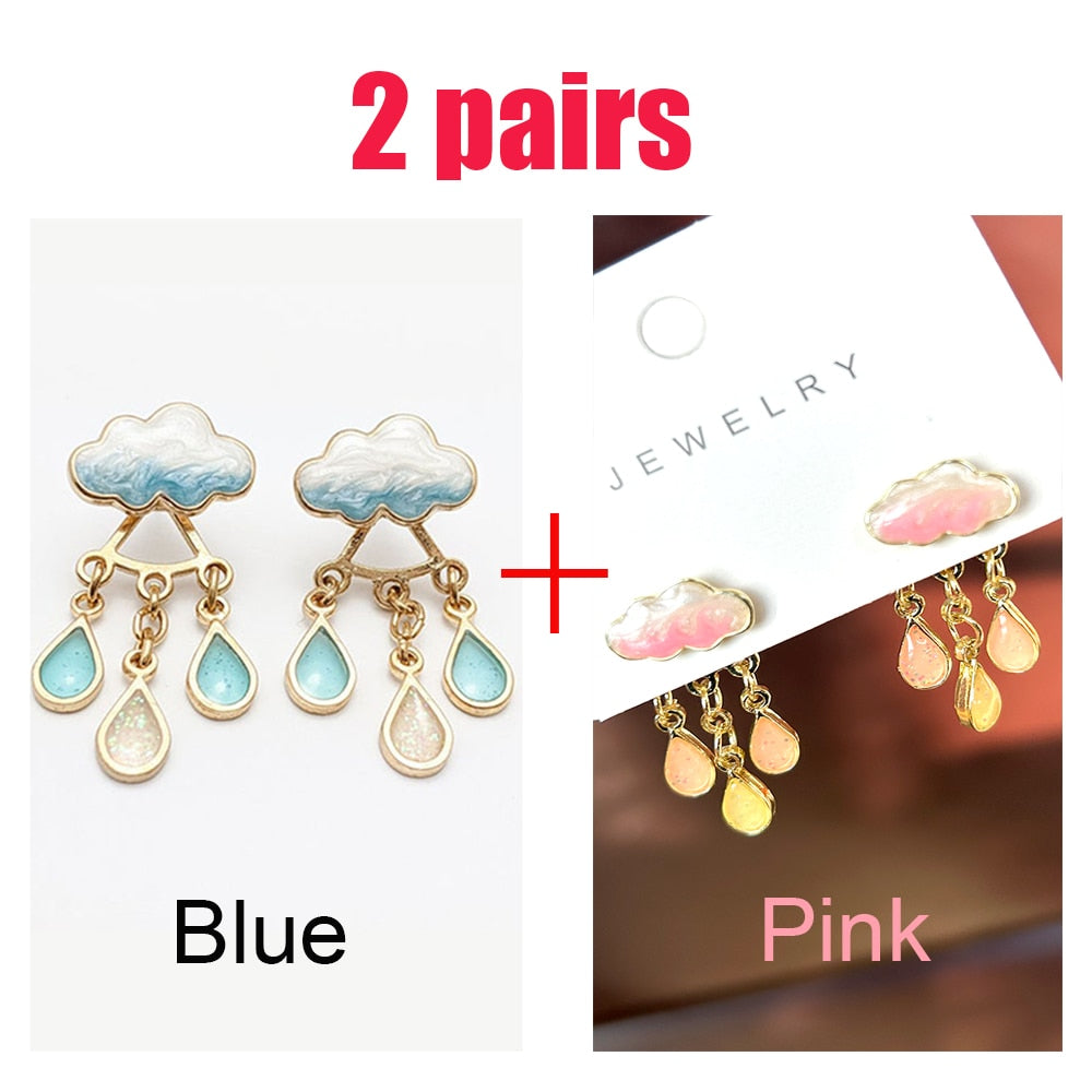 Original Cute Cloud Blue Rain Drop Dangle Earrings For Women 2022 Sweet White Glaze Charming Jewelry