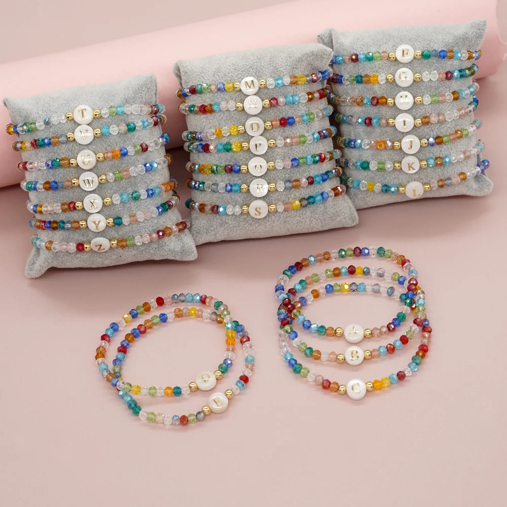 Crystal and Shell Initial Letter A to Z Boho Bracelet