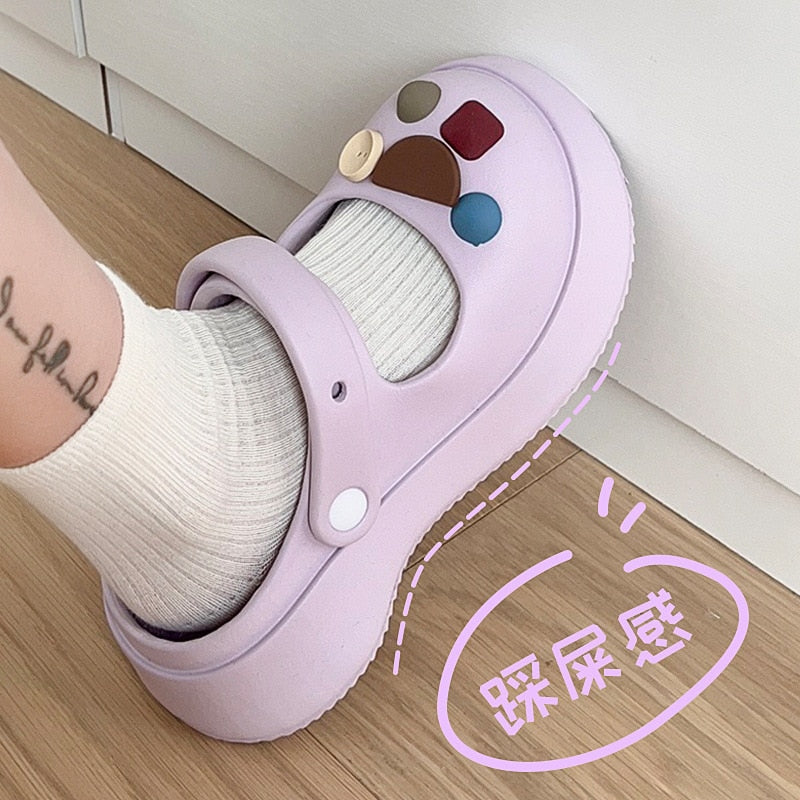 Close Toe Shoes for Women Summer Slippers with Thick Sole and Feet Feeling Cool Slippers for Women External Wear
