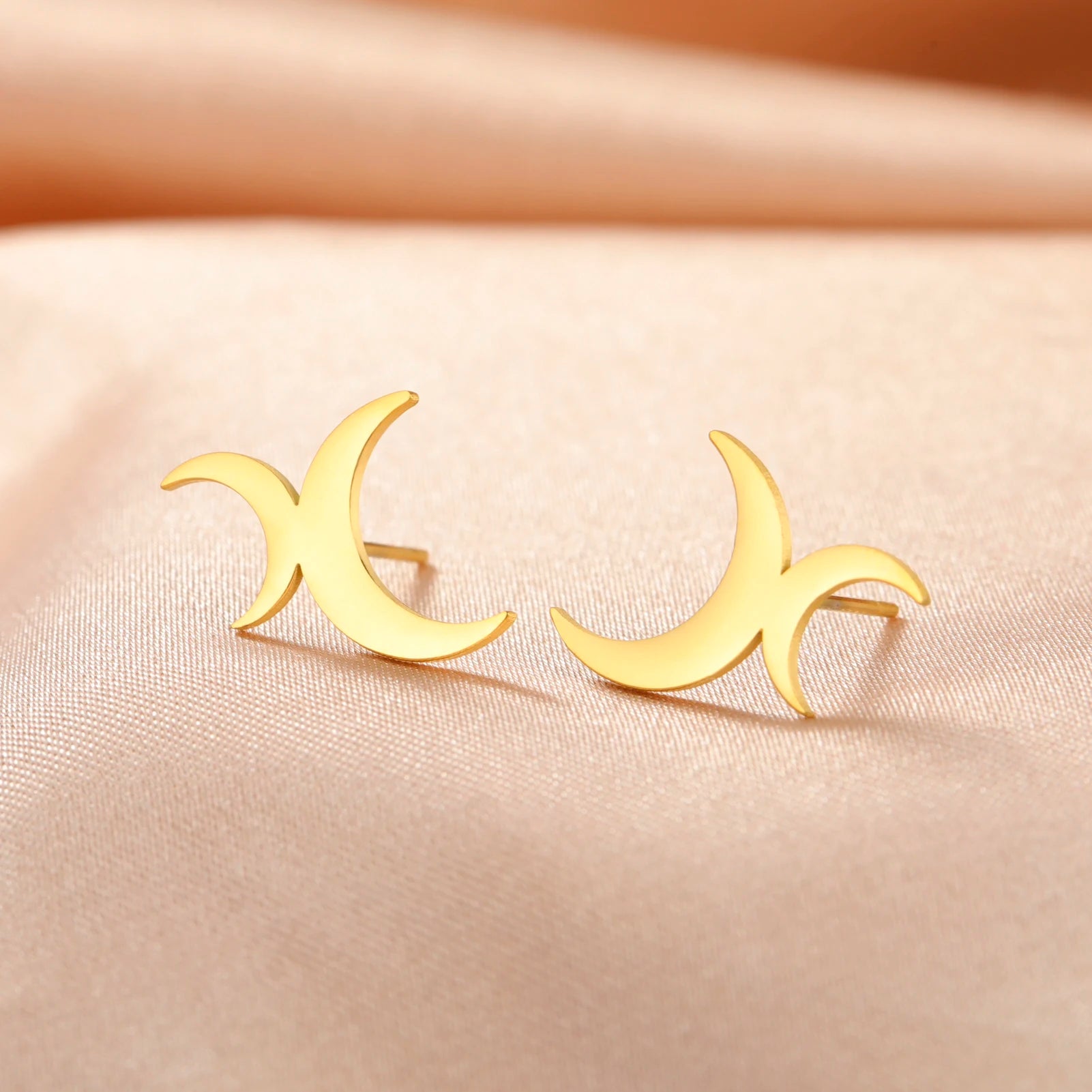 Crescent Moon Dangle Stud Earrings, Vintage Lunar Phase Celestial Talisman