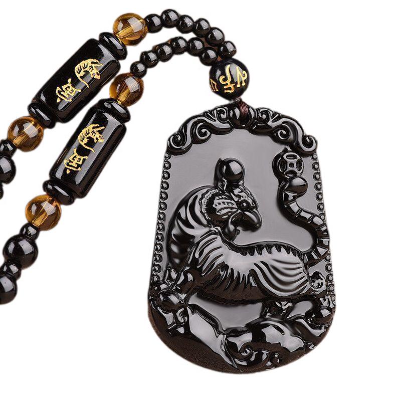 Fashion Frosted Obsidian Sakyamuni Buddha Head Charm Men and Women Amulet Necklace Buddhist Religious Jewelry