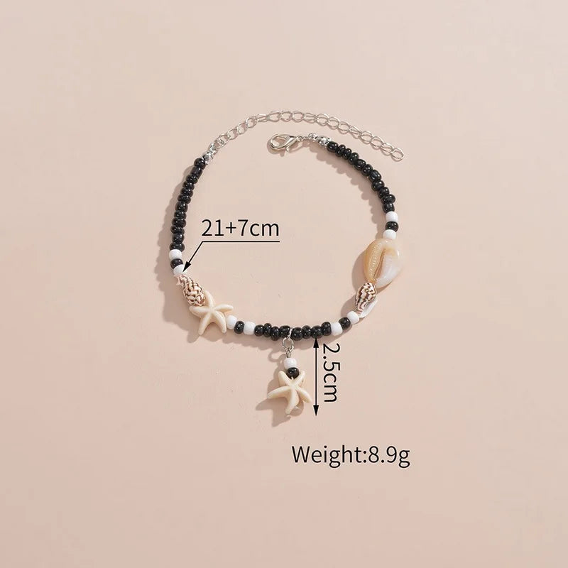 Shell and Starfish Rice Bead Handmade Boho Anklet