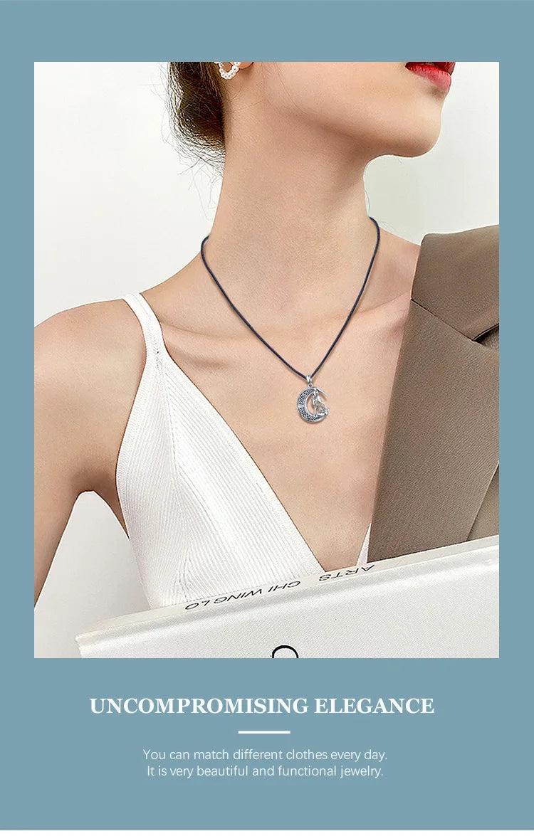S925 Sterling Silver Wolf & Moon Pendant Necklace, Valknut Odin Norse Viking Amulet