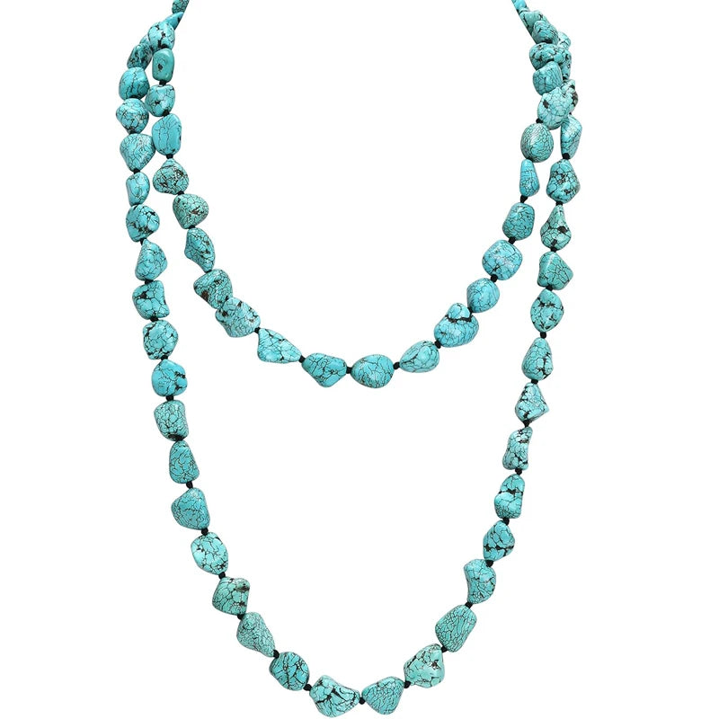Turquoise Knotted Endless Multi Strand Necklace Jewelry