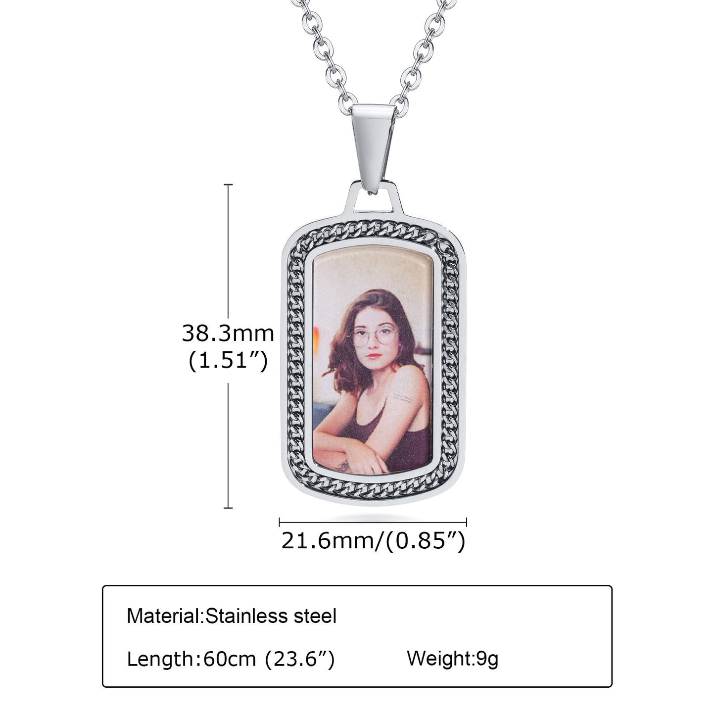 Men Personalize Engrave Name Square Customizable Photo of Family Necklaces, Picture Words Date Pendant,Keepsake Gifts Collar