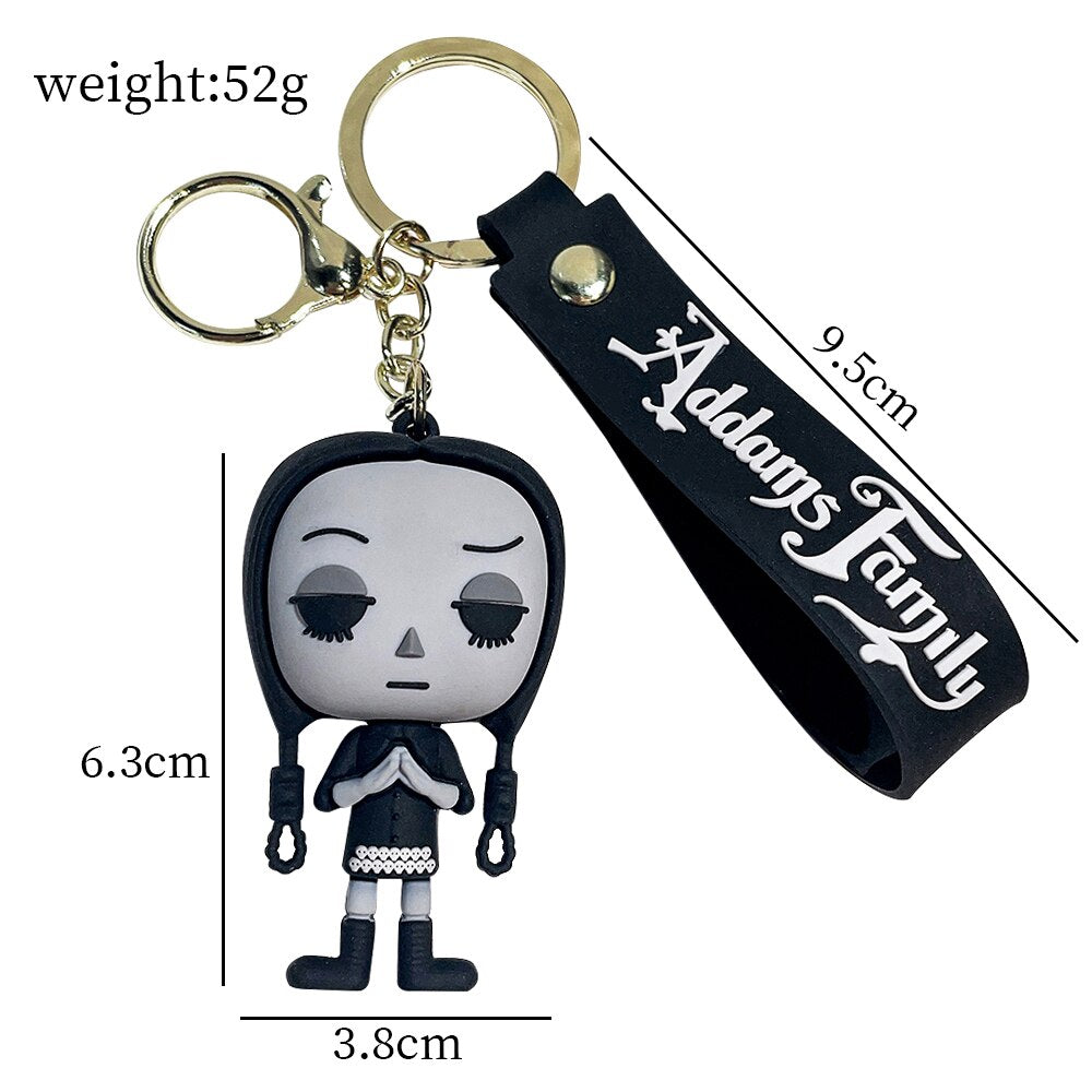 Trend Movie Addams 3d Keychain Wednesday Addams Pendant Keyrings Cartoon Figure Keyholder Backpack Car Key Keychains Accessories