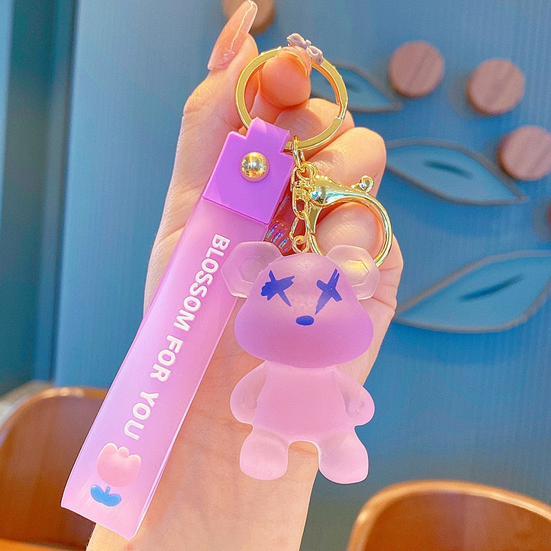 Cute Resin Keychain Charm Tie The Bear Pendant For Women Bag Car KeyRing Mobile Phone Fine Jewelry Accessories Kids Girl Gift