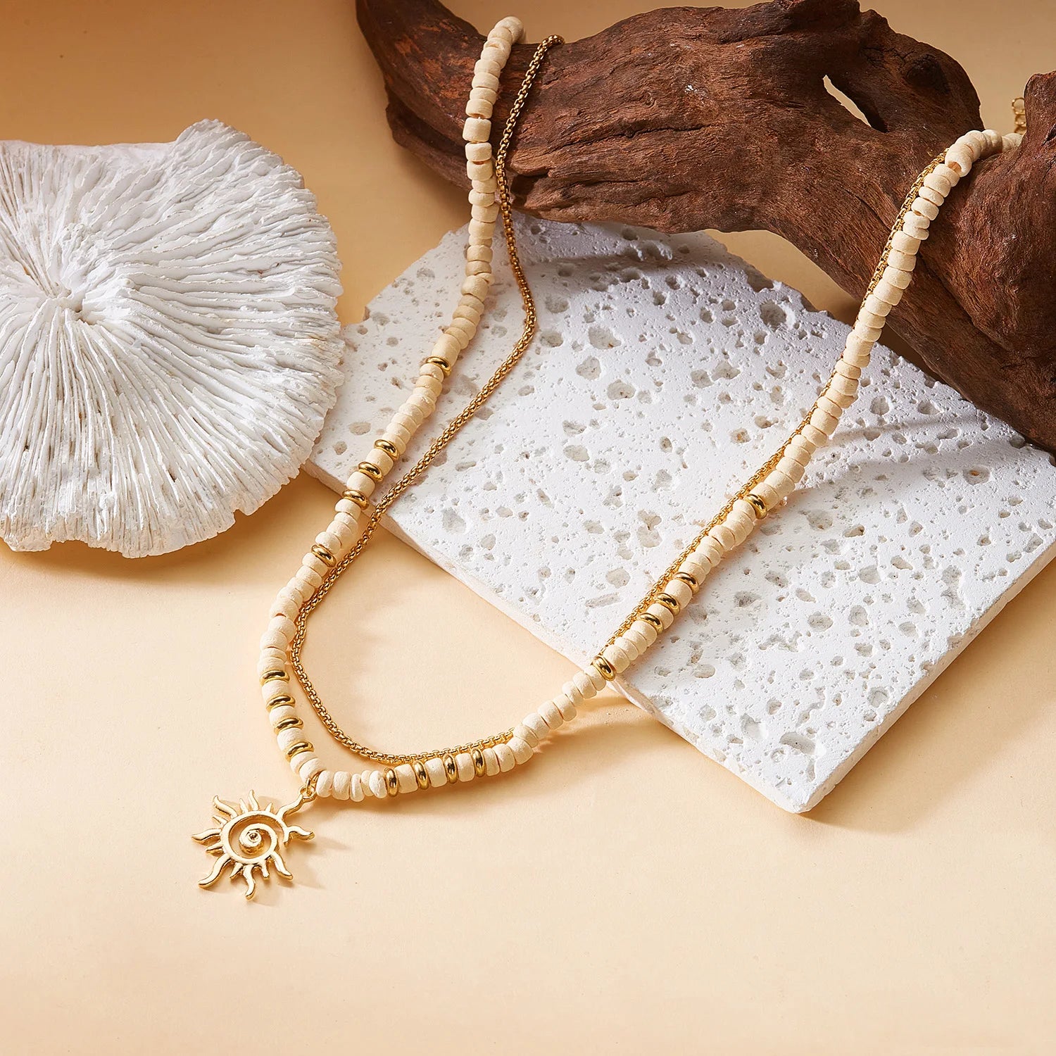 Natural Tiger Eye Healing Stone Necklace for Women Man Boho Handmade Layered Necklace Wood Bead Choker Summer Beach Jewelry Gift - Charlie Dolly