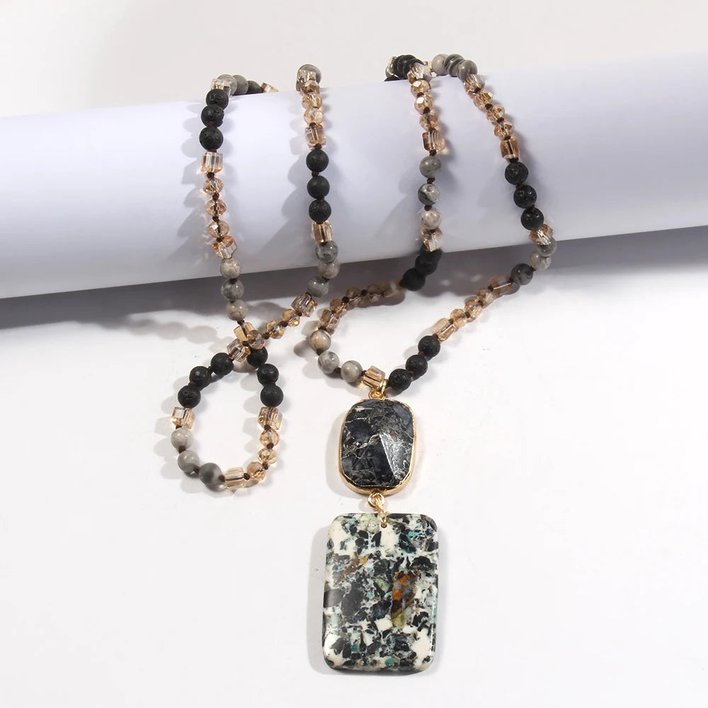 RH Fashion Bohemian Jewelry Natural Stones Crystal Stone Knotted Semi Precious Stone Boho Multi Pendant Necklace Women Gift - Charlie Dolly
