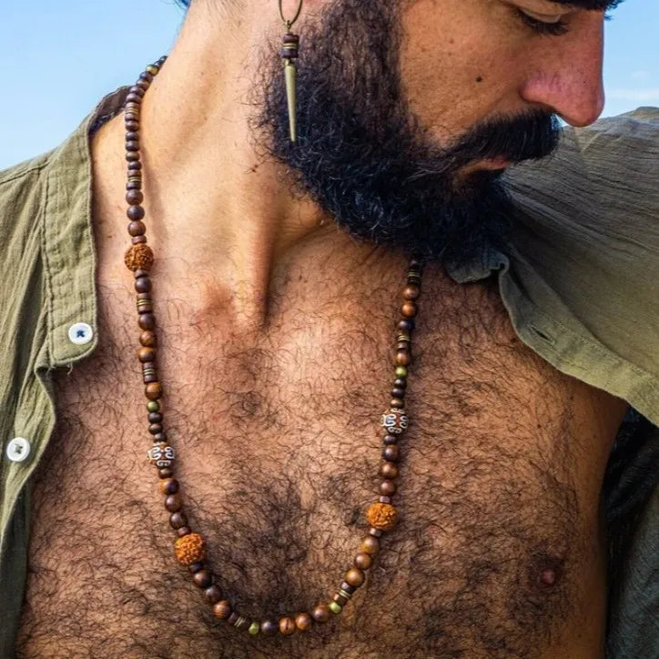 Coconut Shell and Wood Bead Prayer Boho Necklace