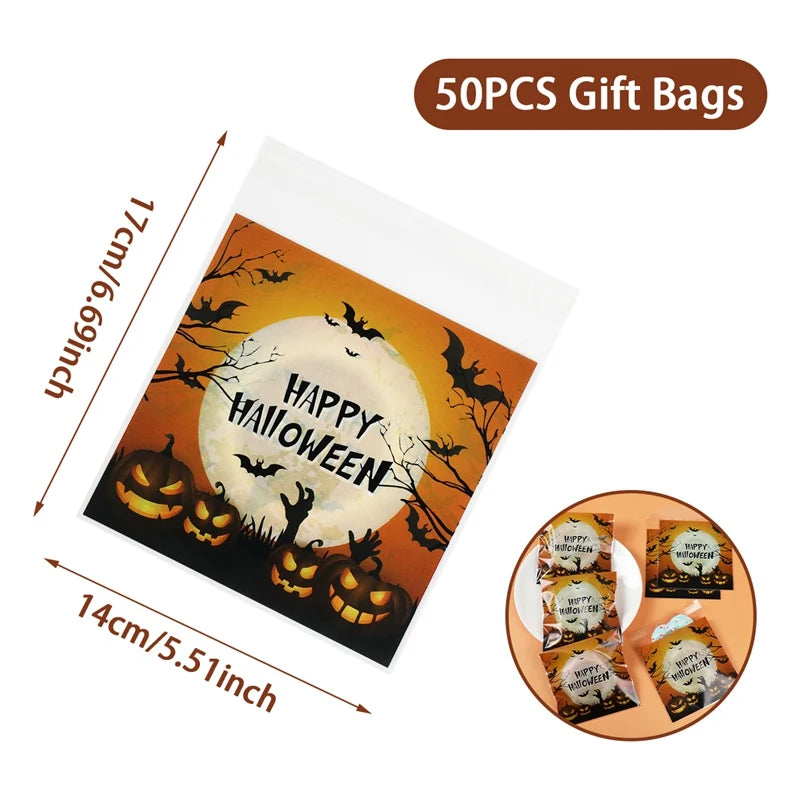 50PCS Halloween Candy Bags Halloween Party Decorations For Home 2024 Packaging Bag Pumpkin Party Ghost Halloween Decor Supplies - Charlie Dolly