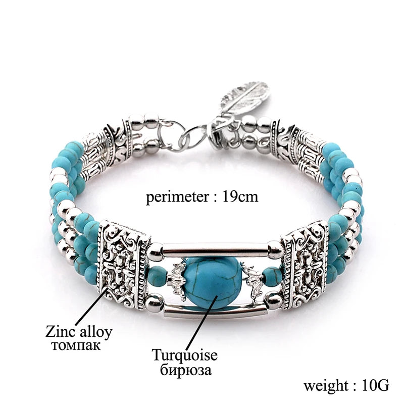 Vintage Bohemian Natural Stone Bracelet For Women Handmade Jewelry Blue Round Beads Carved Boho Bracelets Bangles Femme Pulseras - Charlie Dolly