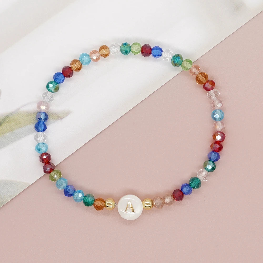 Crystal and Shell Initial Letter A to Z Boho Bracelet