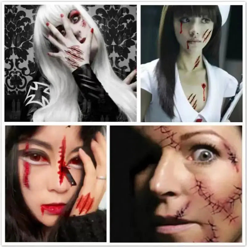 Halloween Temporary Tattoo Sticker Waterproof 3D Bite Mark Zombie Acars Wound Tattoo Sticker Halloween Party Cosplay Makeup Prop - Charlie Dolly