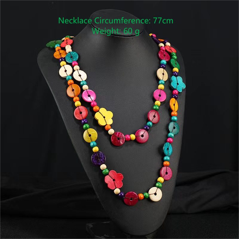 Bohemian Necklace for Women Personalized Exaggerated Ethnic Color Coconut Shell Wooden Necklace Girls Vacation Party Trendy Gift