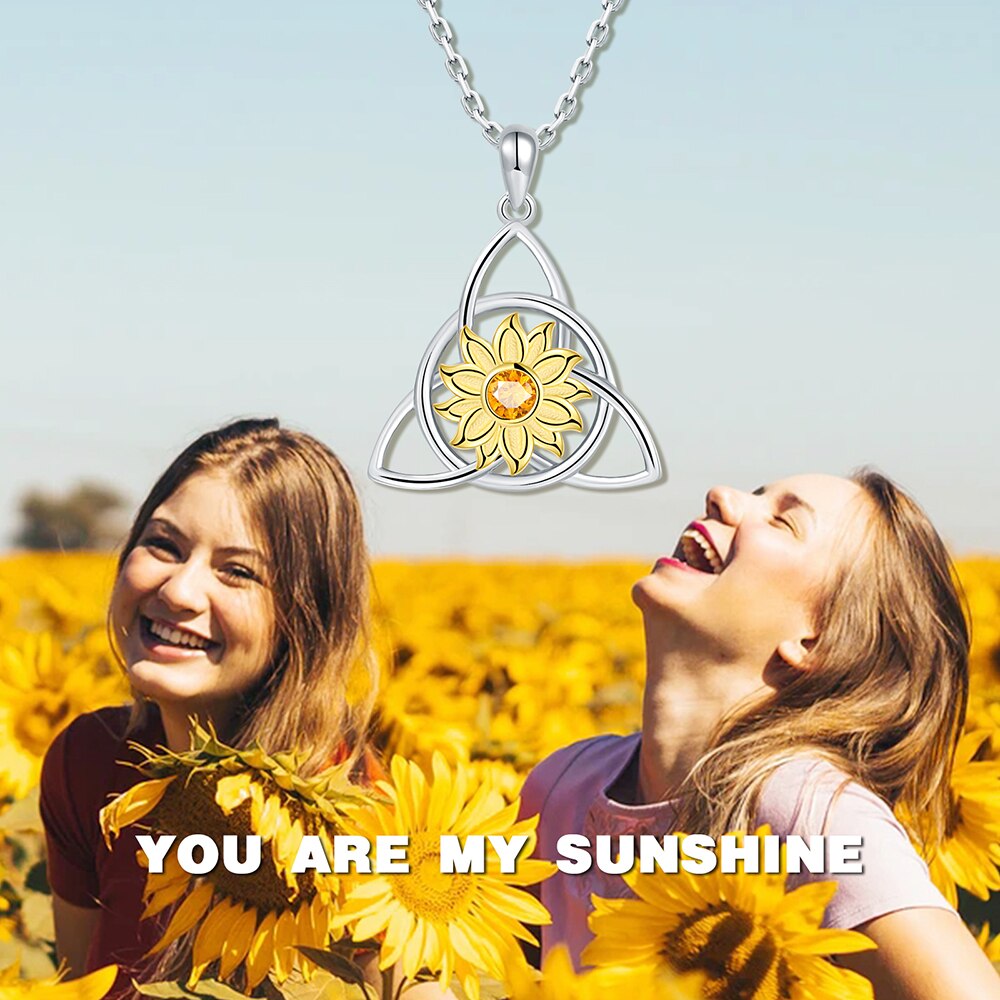 925 Sterling Silver Irish Celtic Knot Sunflower Pendant Necklace You Are My Sunshine Jewelry Mother's Day Gifts for Women Girls