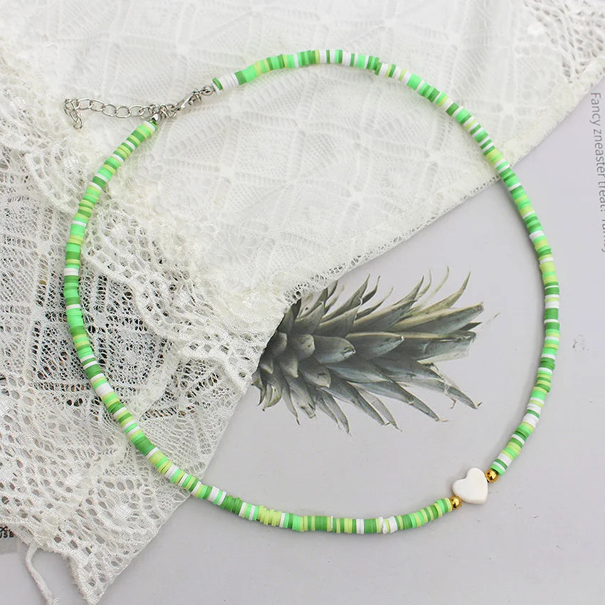 Polymer Clay Heart and Natural Shell Bead Boho Choker