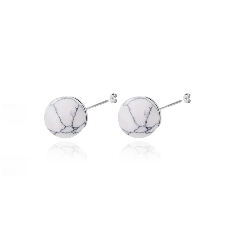1 Pair Natural Stone Stud Earrings For Women Men Round Turquoises Tiger Eye Lapis Lazuli Beads Earring Fashion Jewelry Gift - Charlie Dolly