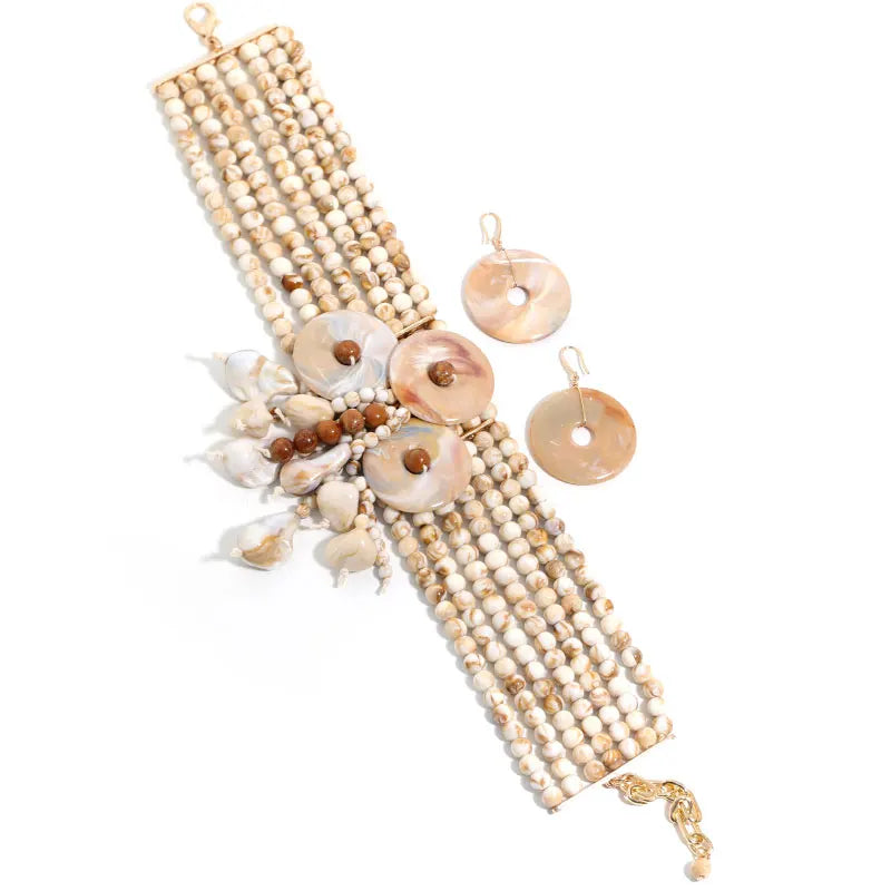 Beaded Multilayer Necklace Earring Set Jewelry