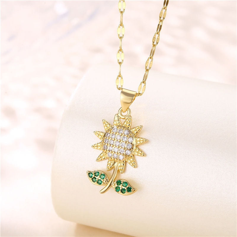 Fashion Beautiful Sunflower Necklace Classic Creative Design Cute Sunflower Flower Clavicle Chain Pendant Gift