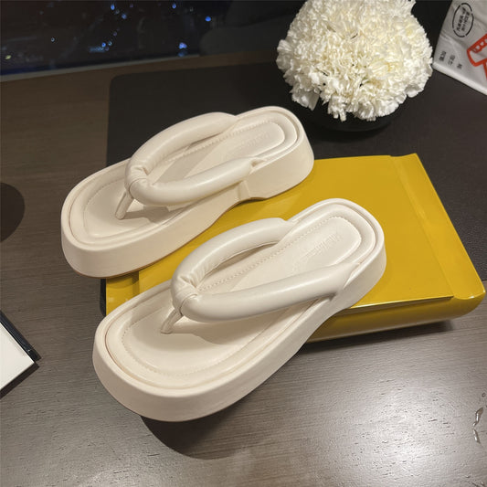 FAFA Slippers Female Summer Outside Wear 2023 New Thick Bottom Clip Toe Sandals Fashion Cream Bread Bubble Slippers Flip-flops - Charlie Dolly