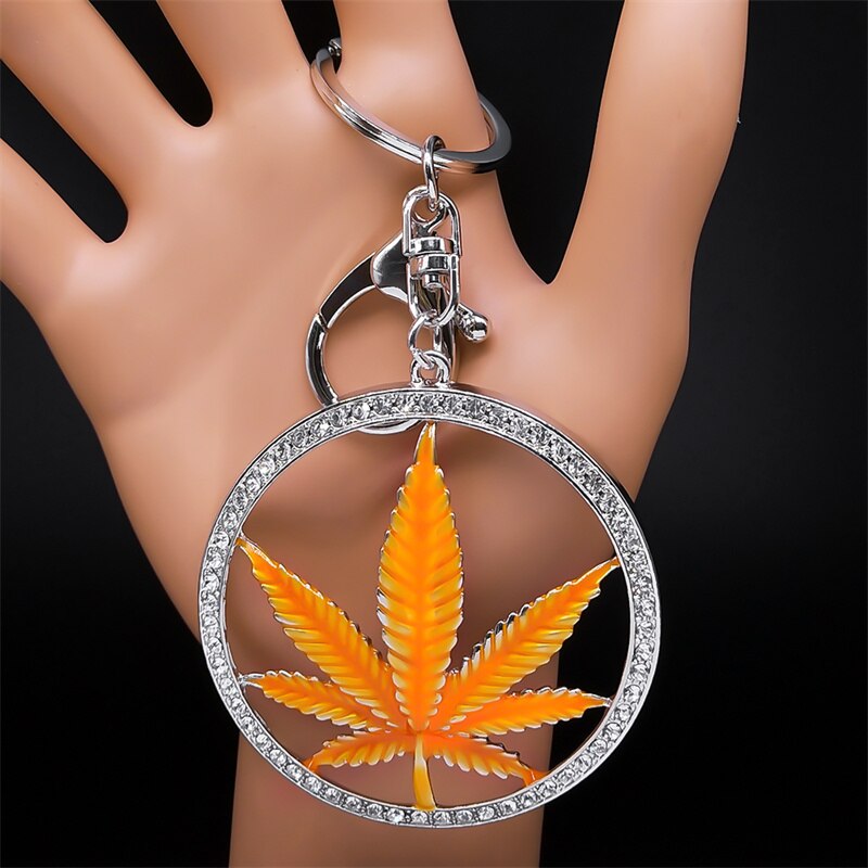 Fashion Crystal Keychain Maple Leaves Pendants Key Ring Alloy Multiple Colors Key Holder Bag Accessories Jewelry Souvenir Gifts