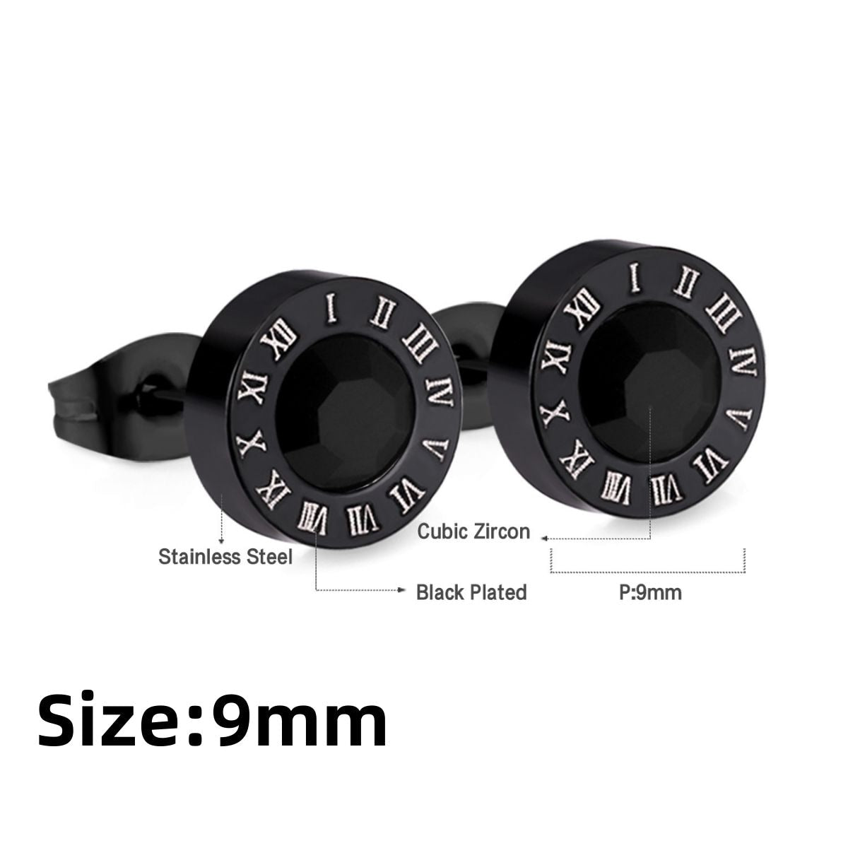 LUXUKISSKIDS Roman Numerals Men's Earrings Gothic Black Studs Steel Korean Fashion For Women 2023 Trendy Punk CZ Hiphop Piercing - Charlie Dolly