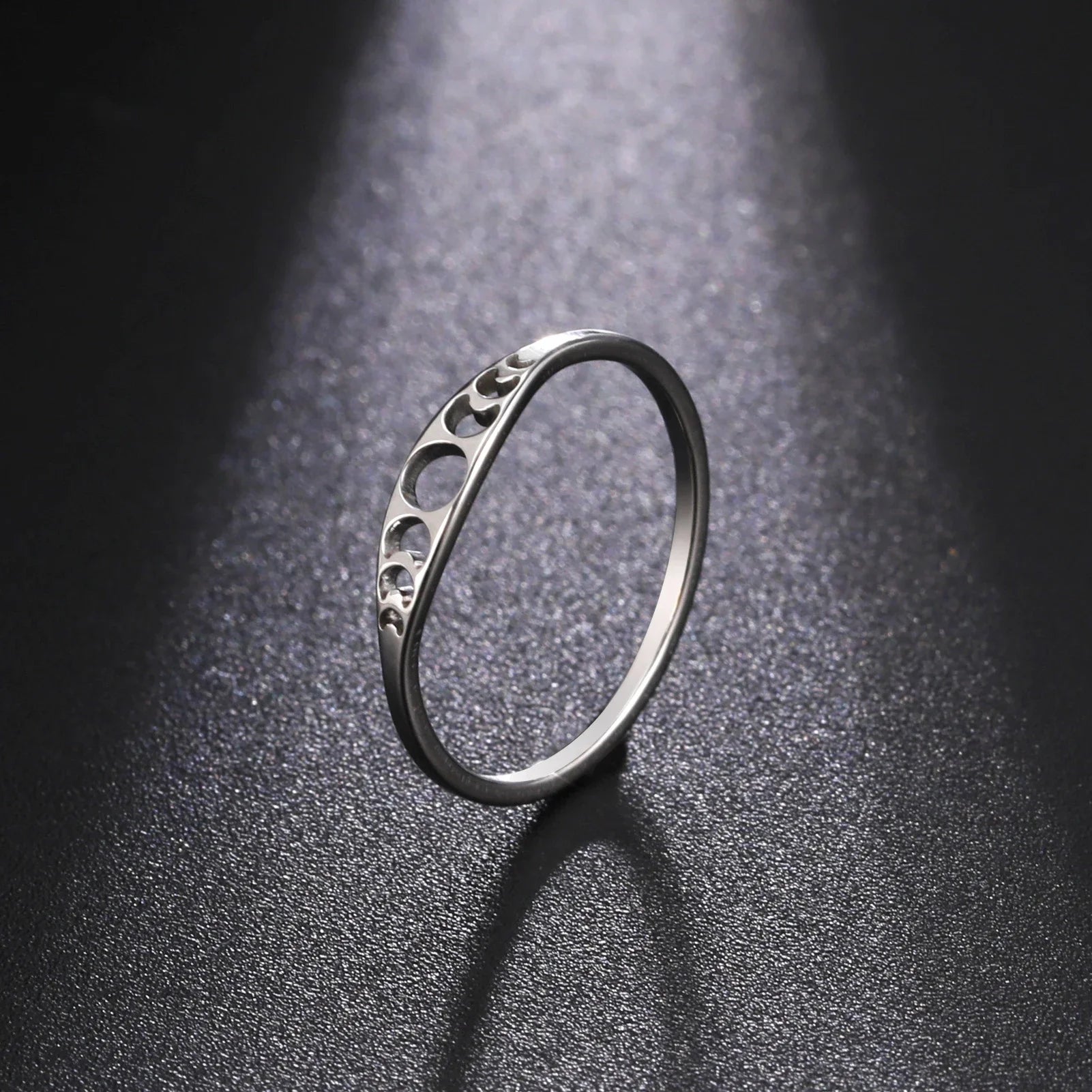 Crescent Moon Phase Ring, Stainless Steel Witch Amulet Skyrim-Inspired