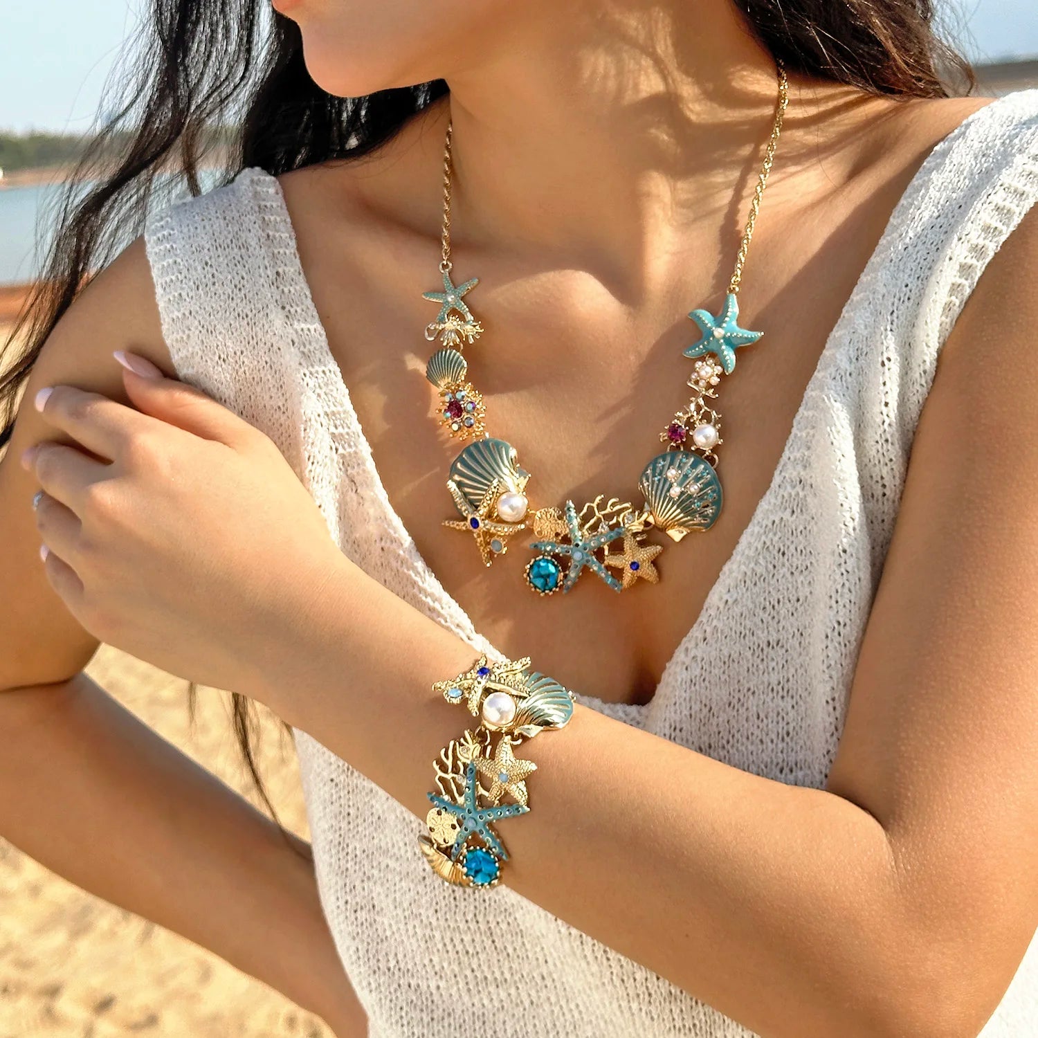 Exaggerated Coral, Starfish and Scallop Ocean Necklace, Bracelet or Earring
