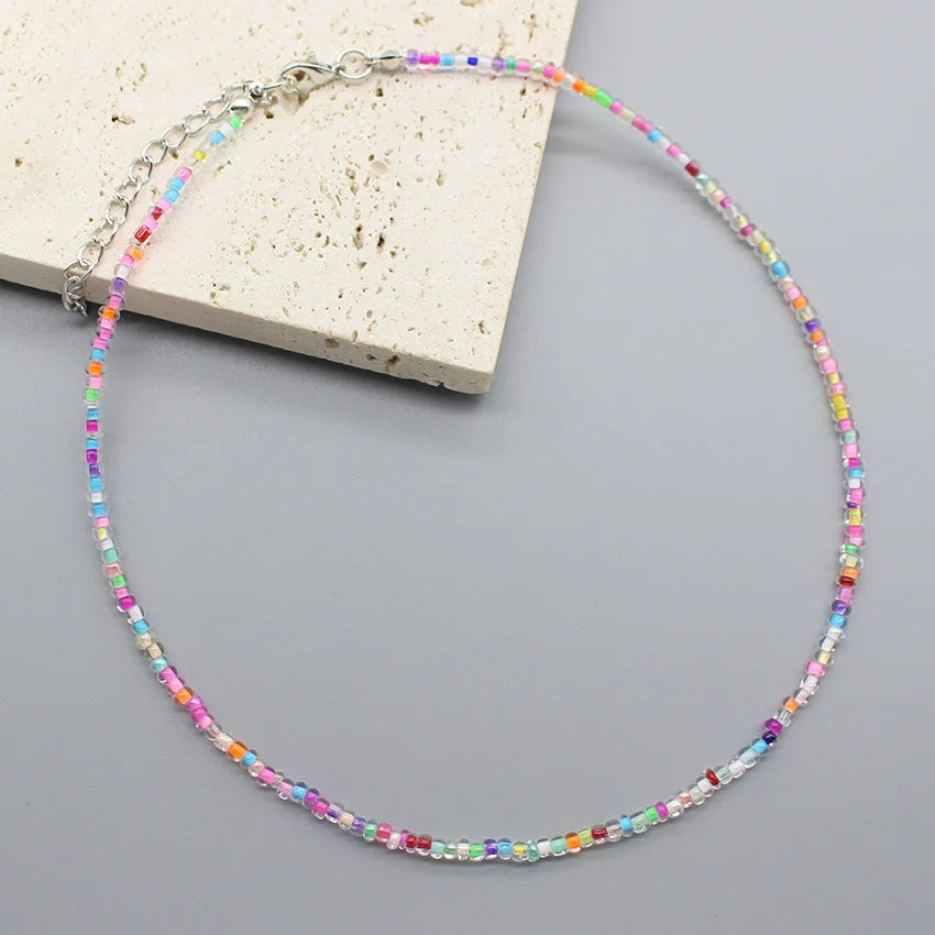 Handmade Seed Bead Colorful Boho Choker Necklace